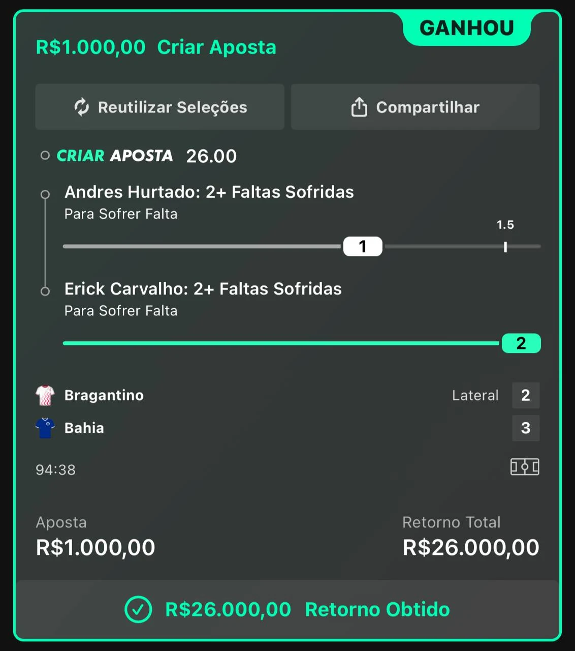 Comprovante de aposta 2