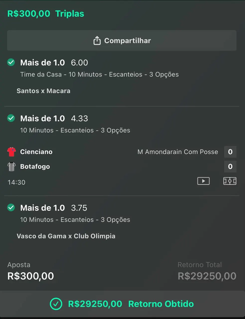 Comprovante de aposta 5